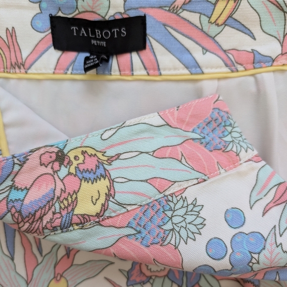 NEW Talbots Canvas A Line Skirt 4 Petite Ivory Pastel Jungle Tropical Parrot 4P - Picture 6 of 15